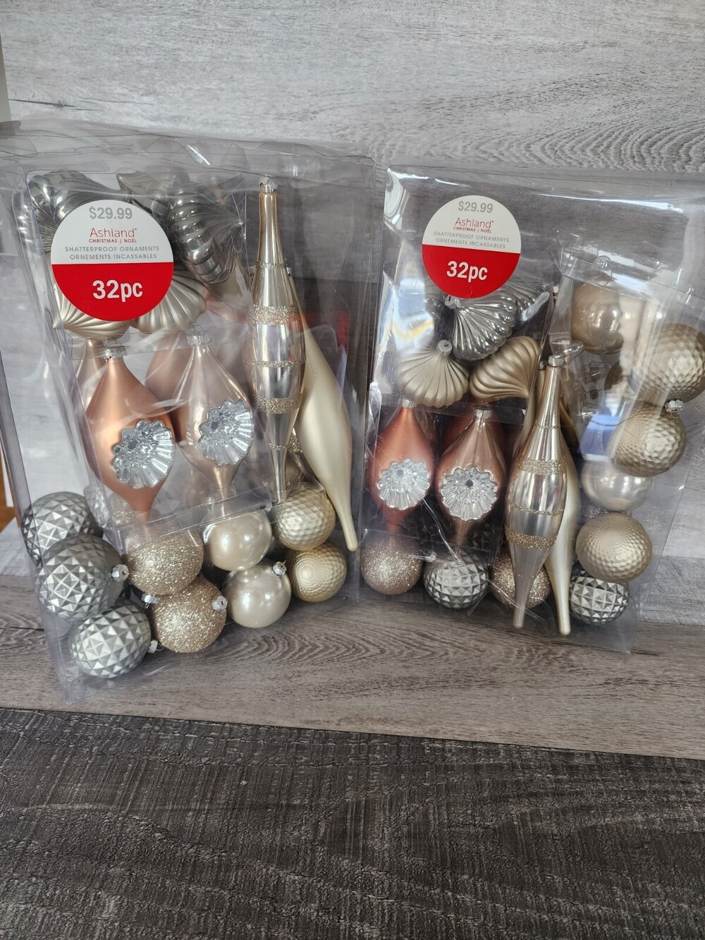 Ashland Shatterproof Ornaments 32 Piece NEW Gold Silver Glitter Christmas LOT 2